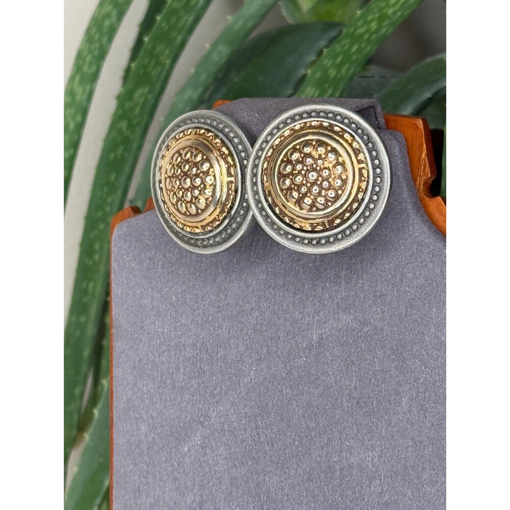 Vintage Ben Amun Statement Clip Earrings Mixed Metal Byzantine Coin Designer - Picture 4 of 11